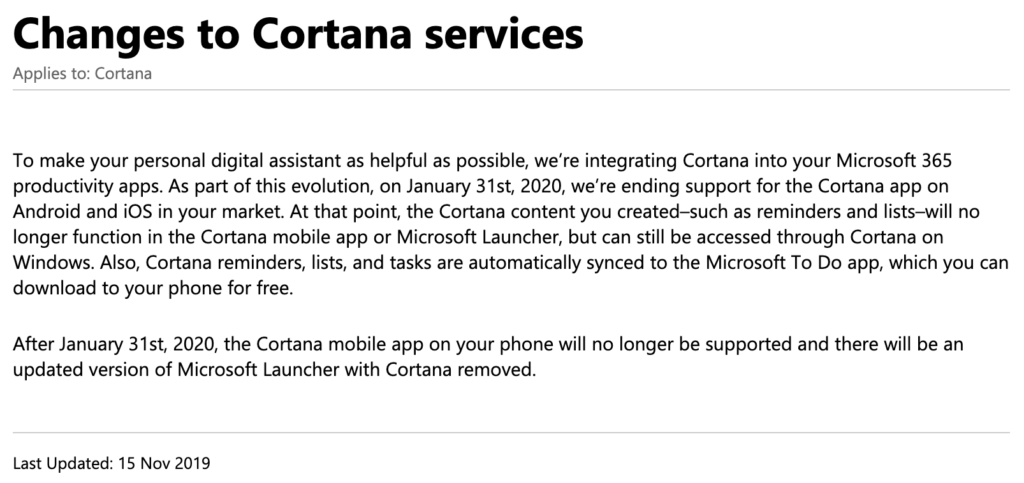 Microsoft is removing Cortana app for iOS and Android – InsideTechWorld