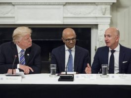 Microsoft and Amazon CEOs with Donald Trump
