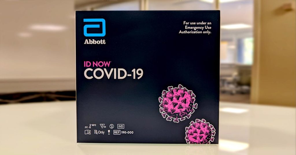 Abbott ID NOW coronavirus testing kit box