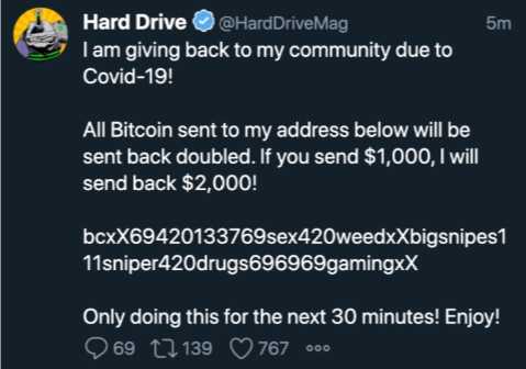 Hard Drive hacked tweet screenshot