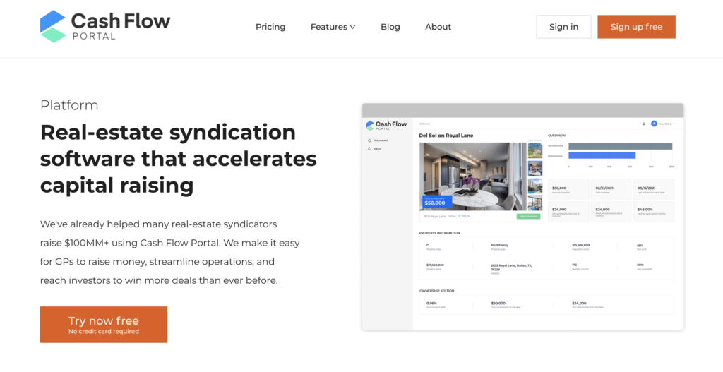 cash flow portal Real Estate Syndication Software
