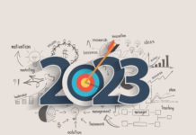 small business trends 2023 2023 new year target audience concept, Creative thinking drawing charts and graphs business success strategy plan idea on target dart with arrow, Vector illustration modern layout template